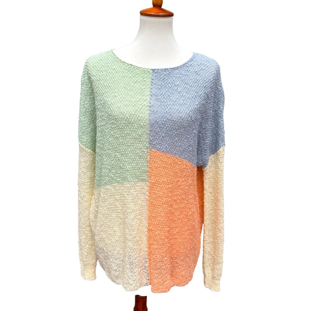Entro Women’s M Oversized Pastel Color Block Long Sleeve Loose Knit  Sweater